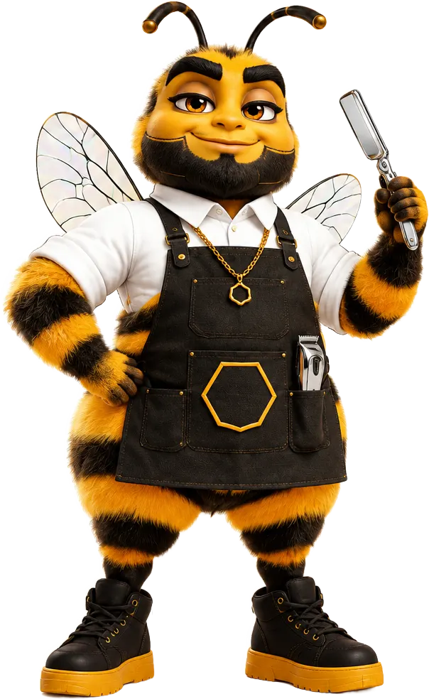 Barber Bee, la abeja barbera de Houston Bee Barber Shop, con su navaja