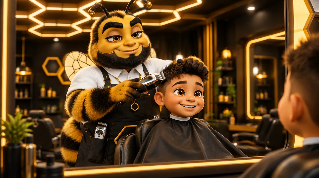 Barber Bee cortándole el pelo a un niño en Houston Bee Barber Shop